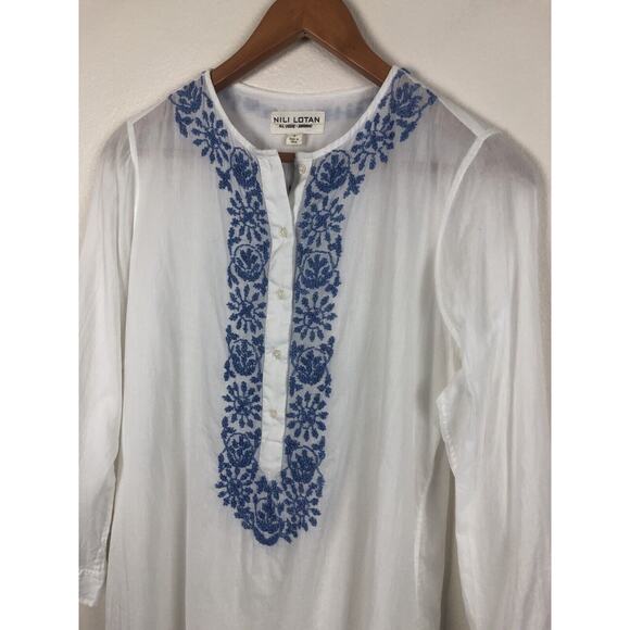 Nili Lotan Sz Small S White Blue Morrocan Embroidered Tunic Shirt Dress - Picture 5 of 9